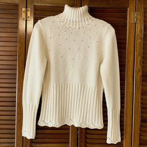 The Limited Embellished Cream Turtleneck Sweater